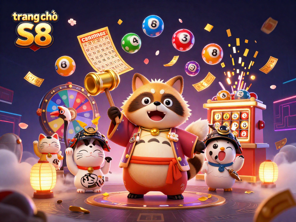 Experience excitement on trang chủ S8 with a dynamic digital illustration of winning elements and characters.