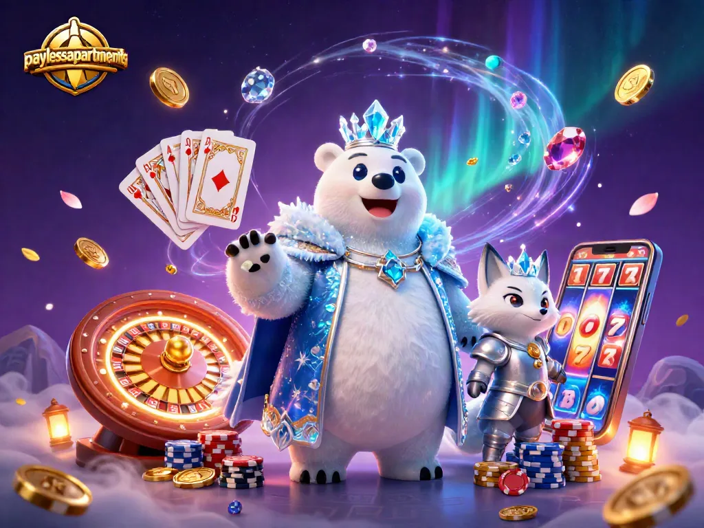 Win big with paylessapartments in the vibrant world of gambling, featuring a polar bear king.