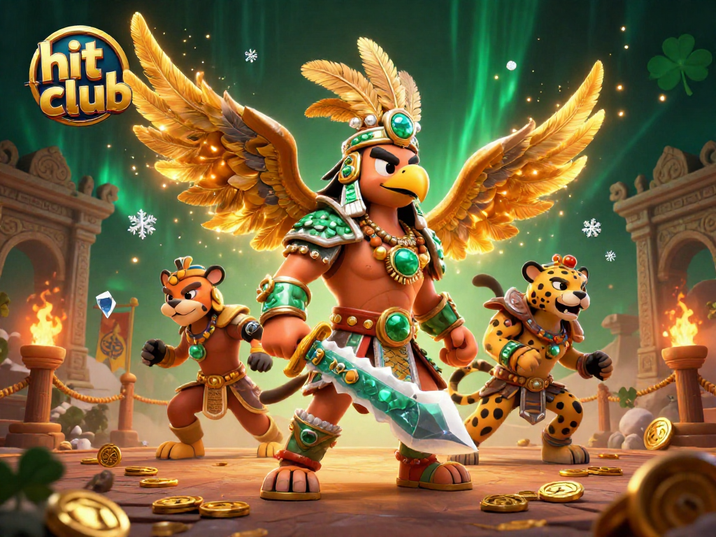 Experience online gaming excitement at hit club with immersive 3D visuals of dynamic characters and casino elements.