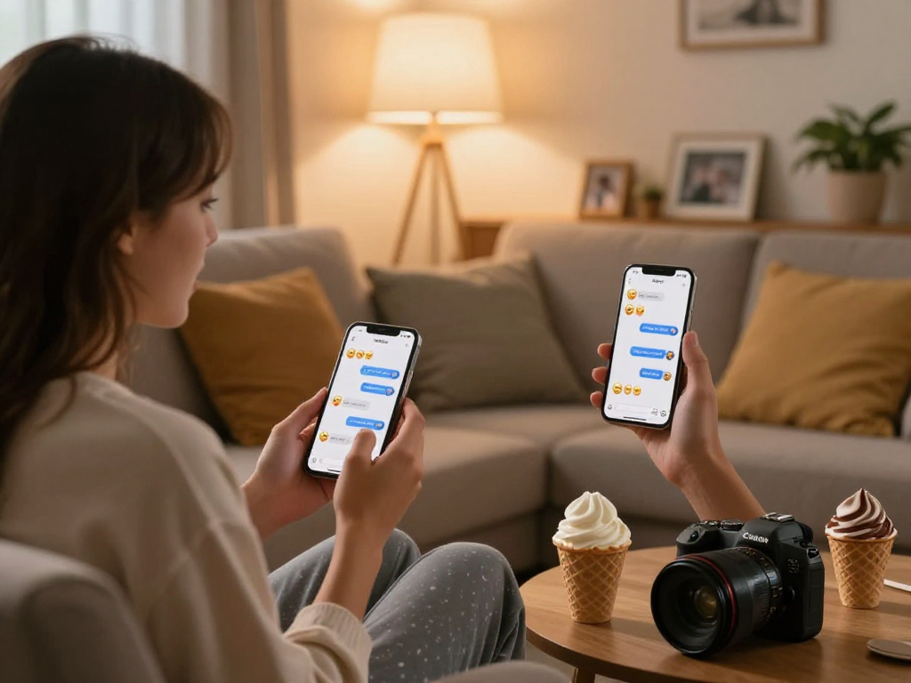 Engaging couple enjoying an AI dirty chat on smartphones, illustrating modern digital relationships.