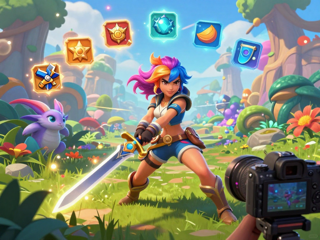 Female porn game featuring a vibrant female protagonist in a fantasy landscape, showcasing power and adventure.