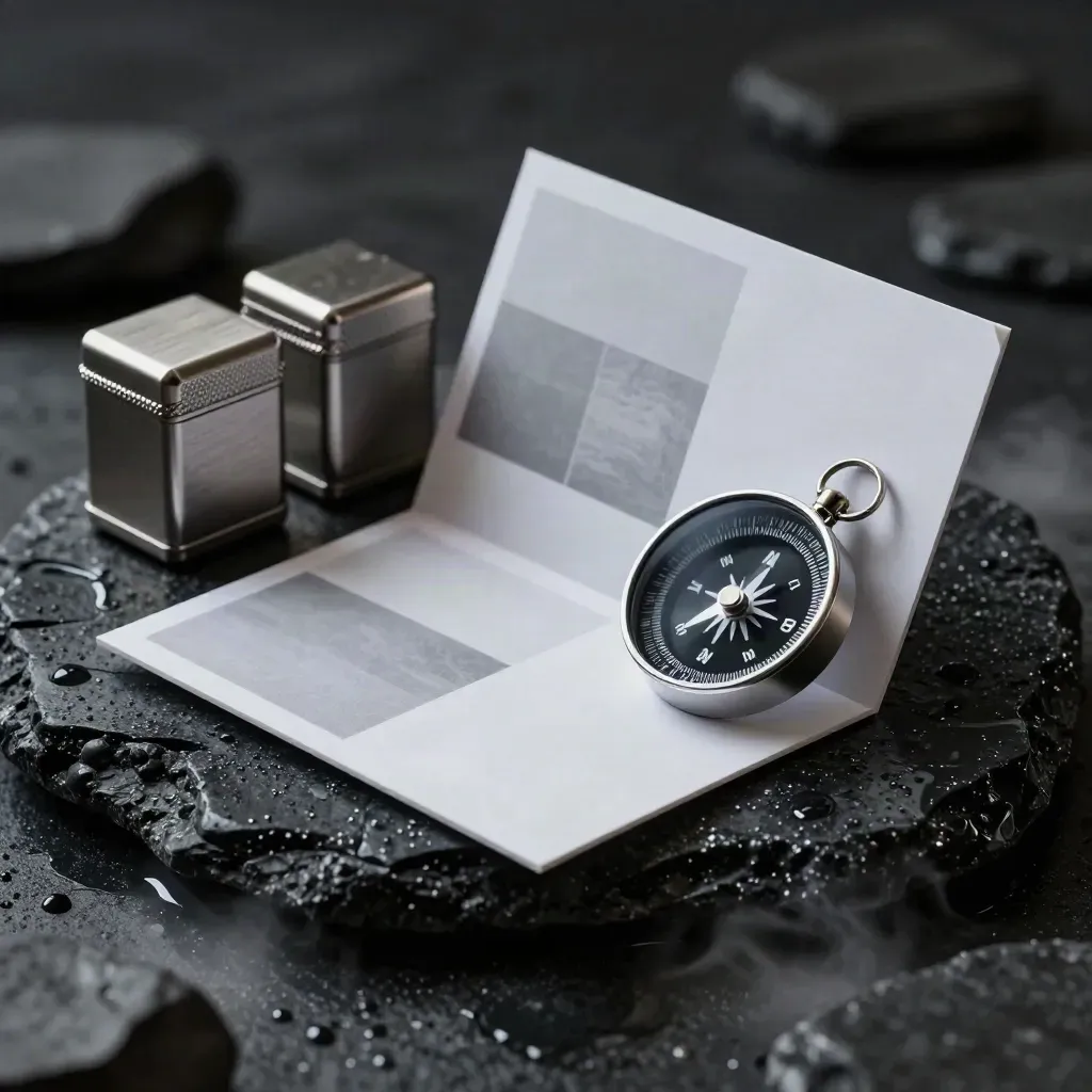 Kit per ricerca distributori su pietra bagnata, con bussola e scatole metalliche.