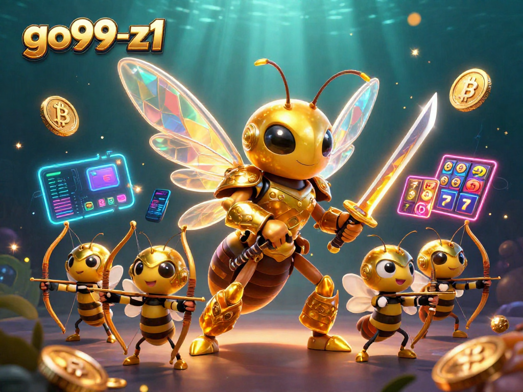 Experience the excitement of go99-z1 casino with a vibrant, dynamic gaming scene featuring a golden hornet and blockchain elements.