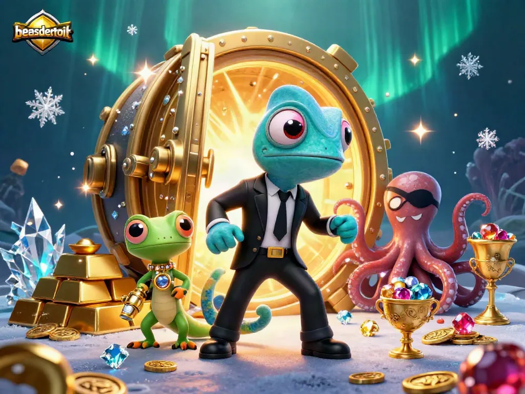 Engaging beasdetroit illustration where a chameleon agent navigates a vibrant casino treasure scene.